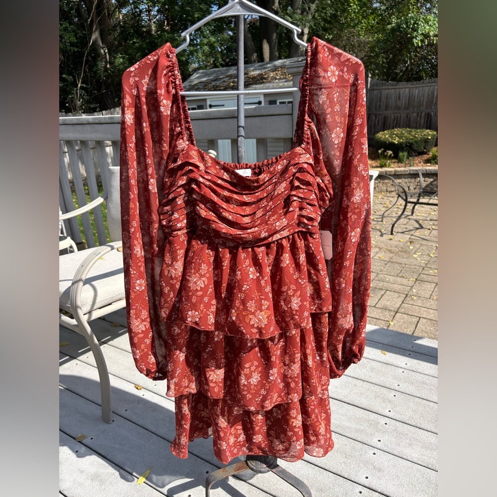 Altar’d State Red Floral Ruffle Dress XL